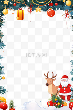 金色松树叶图片_圣诞节边框卡通手绘元素