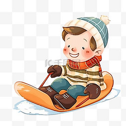 带围巾的男孩图片_冬天可爱男孩滑雪撬卡通元素手绘