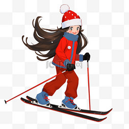 穿着红色鞋的女孩图片_冬天滑雪卡通运动女孩手绘元素