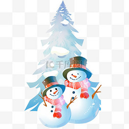 雪人松树卡通圣诞节手绘元素