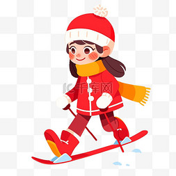 冬天可爱女孩手绘元素滑雪卡通