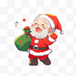 红色礼袋礼袋图片_卡通圣诞节圣诞老人背着礼袋手绘