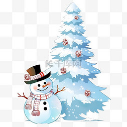 巨大雪人图片_圣诞节卡通雪人松树手绘元素