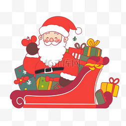 圣诞节手绘圣诞老人雪橇车送礼卡