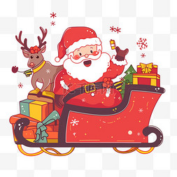 坐着雪橇图片_手绘圣诞节圣诞老人雪橇车送礼卡