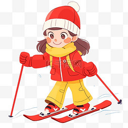 女孩滑雪可爱图片_可爱女孩冬天滑雪卡通手绘元素