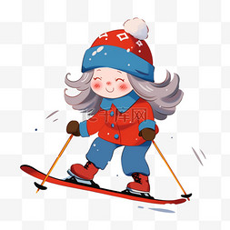 冬天的滑雪图片_冬天卡通滑雪运动女孩手绘元素