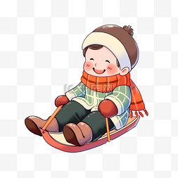 卡通撬图片_冬天可爱男孩滑卡通手绘雪撬元素