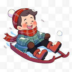 滑雪背景图片_可爱男孩滑雪撬卡通冬天手绘元素