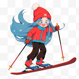 滑雪运动女孩卡通手绘元素冬天