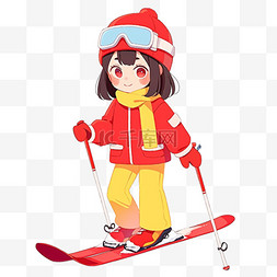 冬天可爱女孩手绘滑雪卡通元素