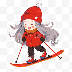 卡通帽子冬天图片_滑雪运动女孩卡通手绘冬天元素