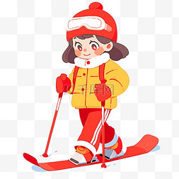 手绘元素冬天可爱女孩滑雪卡通