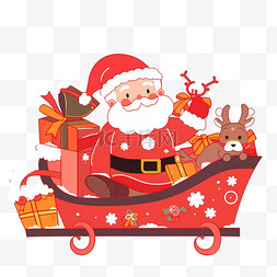 圣诞老人雪橇帽子图片_圣诞老人圣诞节雪橇车送礼卡通手