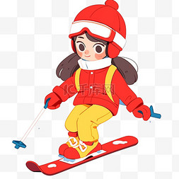冬天可爱女孩滑雪卡通元素手绘
