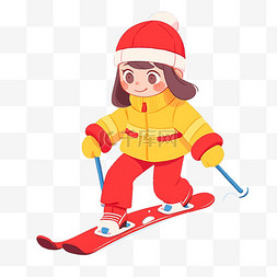 冬天可爱女孩滑雪卡通手绘元素
