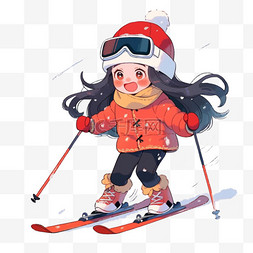穿着红色鞋的女孩图片_手绘冬天女孩滑雪卡通元素