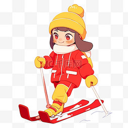 冬天可爱女孩卡通滑雪手绘元素