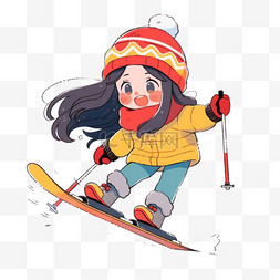 穿着红色鞋的女孩图片_女孩滑雪卡通冬天手绘元素