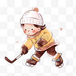 可爱孩子打冰球卡通冬天手绘元素