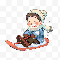 带围巾的男孩图片_卡通冬天卡通可爱男孩滑雪撬手绘