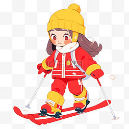 冬天可爱女孩滑雪手绘卡通元素