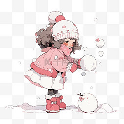 羽绒大绒朵图片_冬天女孩手绘玩雪球卡通元素
