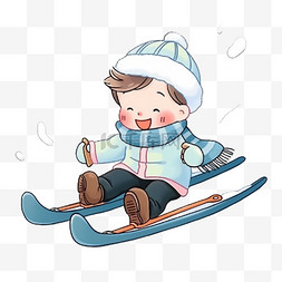 冬天滑雪撬可爱男孩卡通手绘元素
