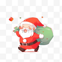 礼袋手绘图片_圣诞节圣诞老人背着礼袋手绘元素