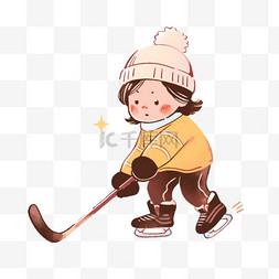 可爱孩子打冰球冬天卡通手绘元素