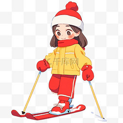 冬天可爱女孩滑雪手绘元素卡通