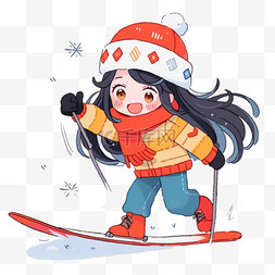 冬天女孩滑雪卡通元素手绘