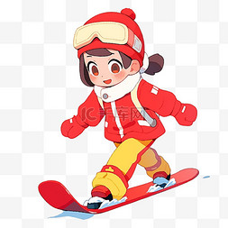 卡通冬天可爱女孩滑雪手绘元素