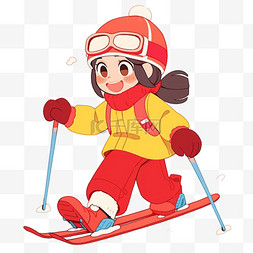 简笔画图片_冬天手绘可爱女孩滑雪卡通元素
