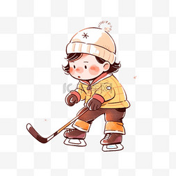 简笔画图片_冬天可爱孩子打冰球手绘卡通元素