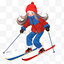 穿着红色鞋的女孩图片_冬天滑雪手绘运动女孩卡通元素