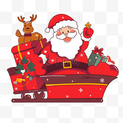 圣诞老人坐雪橇图片_圣诞节圣诞老人手绘雪橇车送礼卡