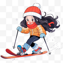 女孩滑雪卡通手绘元素冬天