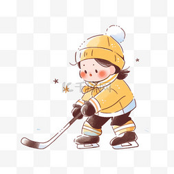 可爱孩子打冰球卡通手绘元素冬天