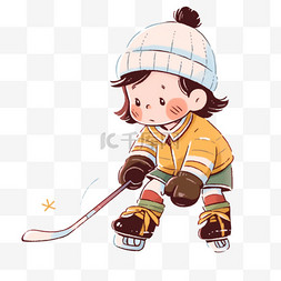 冬天可爱孩子打冰球卡通元素手绘
