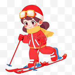 冬天滑雪可爱女孩卡通手绘元素