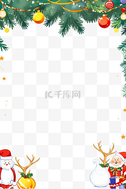 蓝红黄色图片_圣诞节边框手绘元素卡通