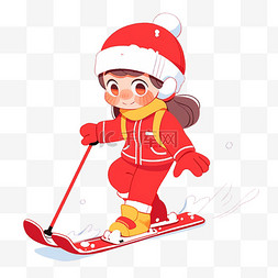 冬天卡通可爱女孩滑雪手绘元素