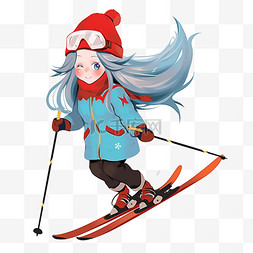 穿着红色鞋的女孩图片_手绘冬天滑雪运动女孩卡通元素