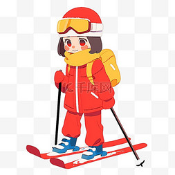 冬天手绘元素可爱女孩滑雪卡通