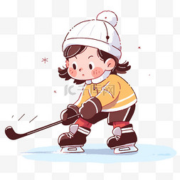 卡通冬天可爱孩子打冰球手绘元素