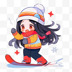 女孩滑雪可爱图片_冬天女孩手绘滑雪卡通元素