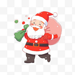 绿色圣诞老人图片_圣诞节圣诞老人背着礼袋手绘卡通