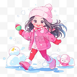 羽绒大绒朵图片_女孩玩雪球卡通手绘元素冬天
