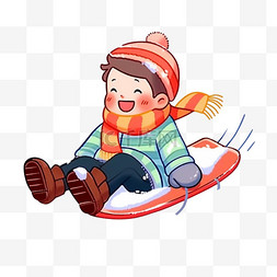 冬天可爱男孩滑雪撬卡通手绘元素